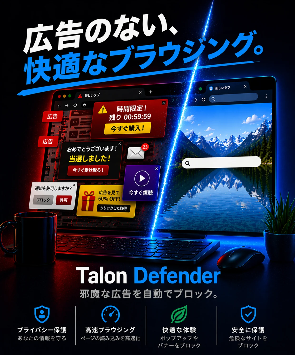 Talon Defenderで余計な表示を抑えたブラウザ画面