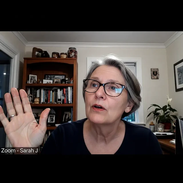 Zoom testimonial screenshot from Sarah J.