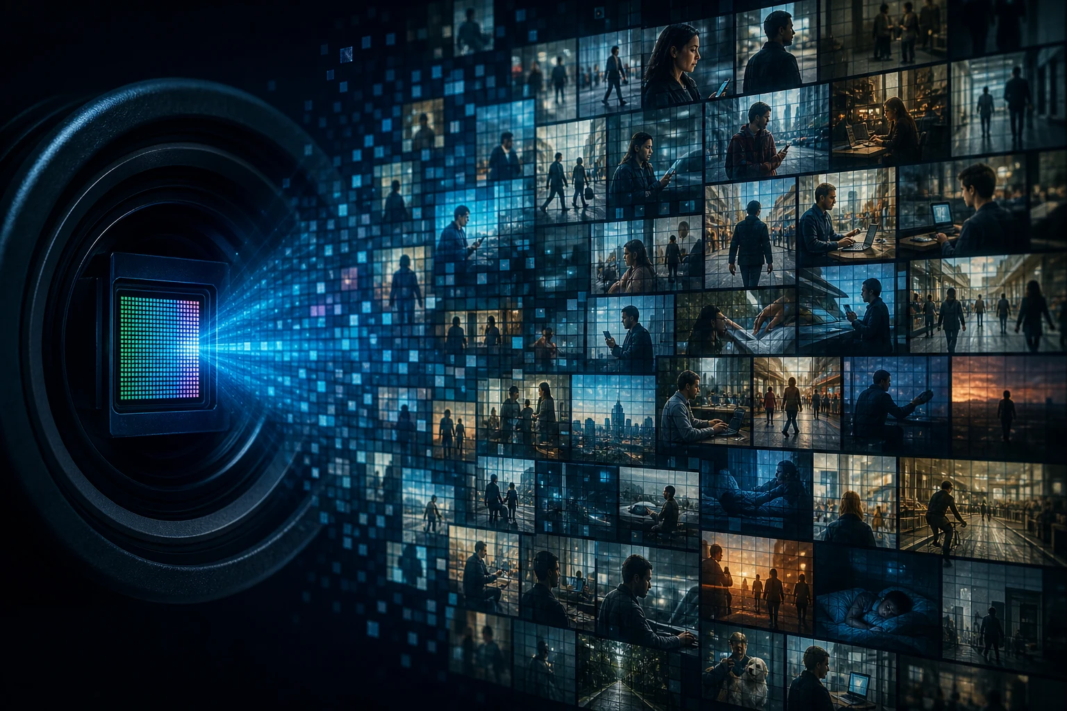 Browserprivacy-paneel met gebeurtenissignalen, identificatoren en trackercontroles zonder leesbare tekst.